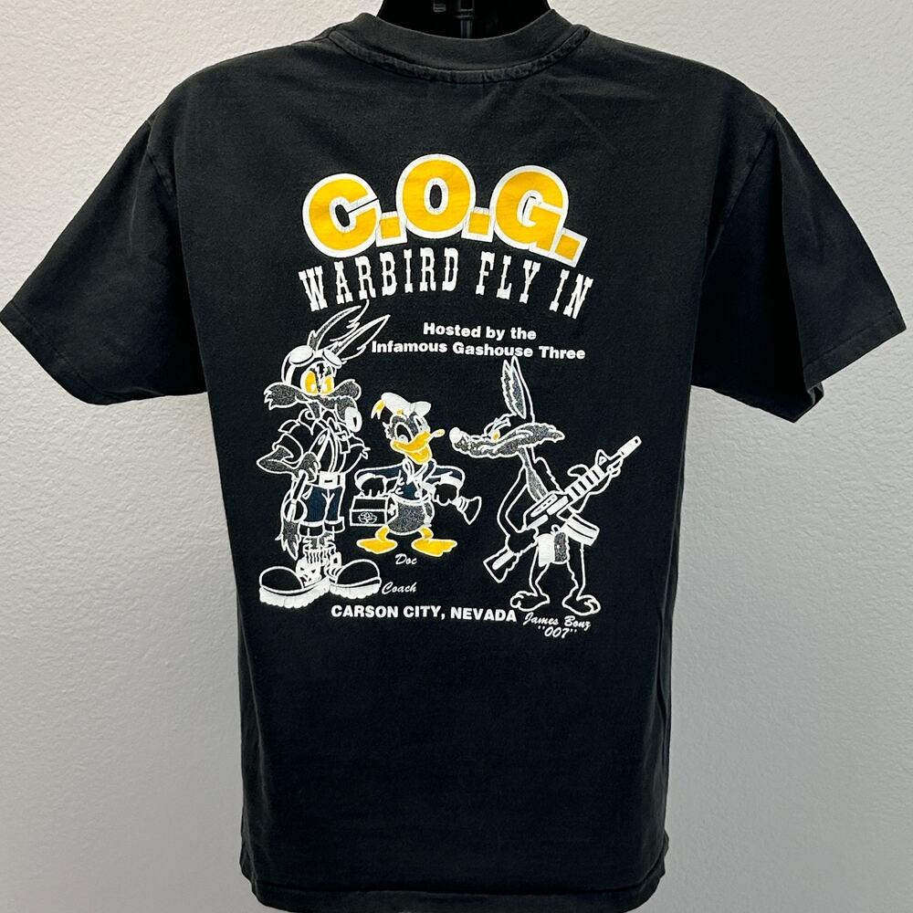 Vintage 90s COG T-28 Warbird Fly In T Shirt L Large Carson City USAF Black Tee